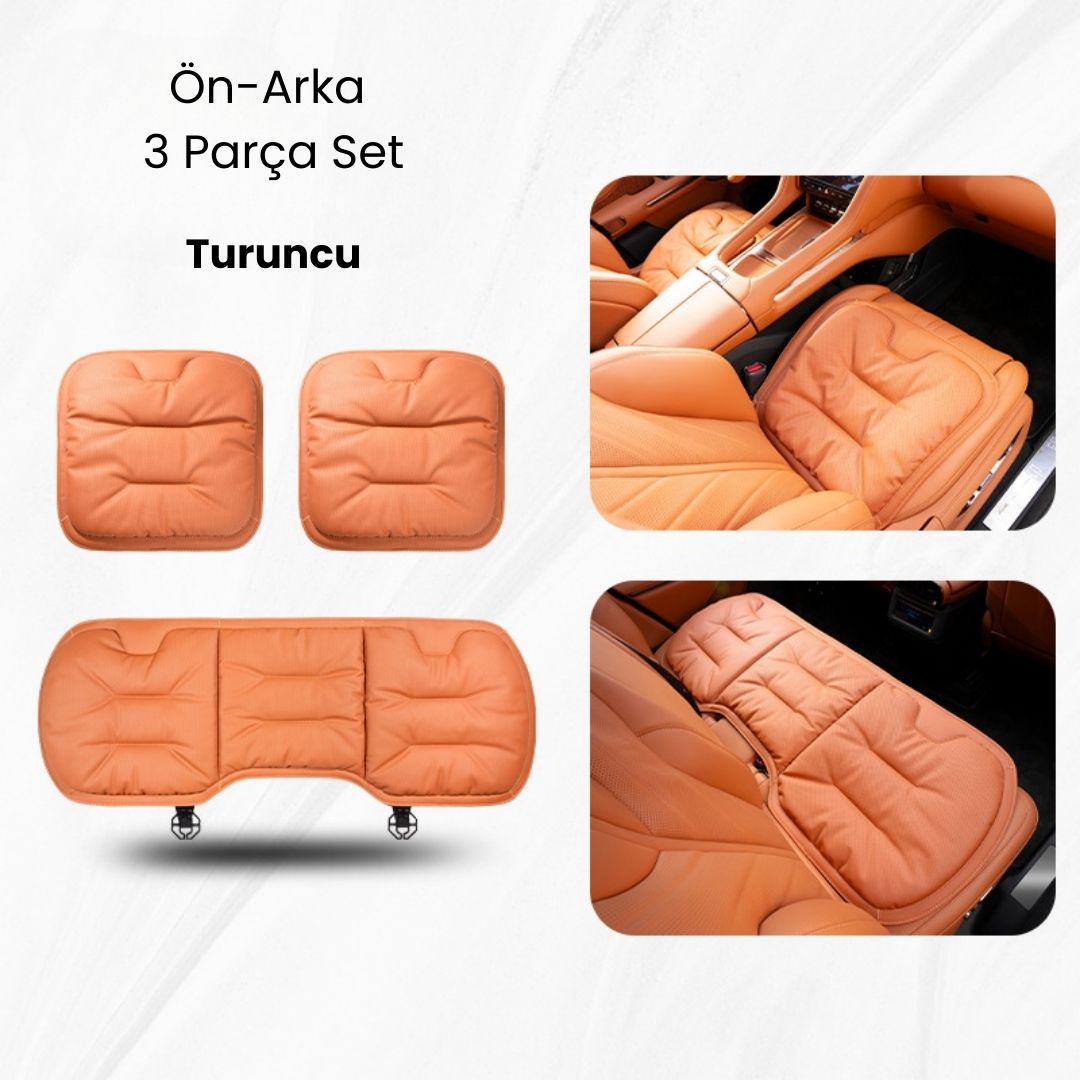 AutoPro® Ön-Arka Delikli Nappa Deri Oturma Minderi + Sırt Minderi Seti (Premium-Üst Kalite)