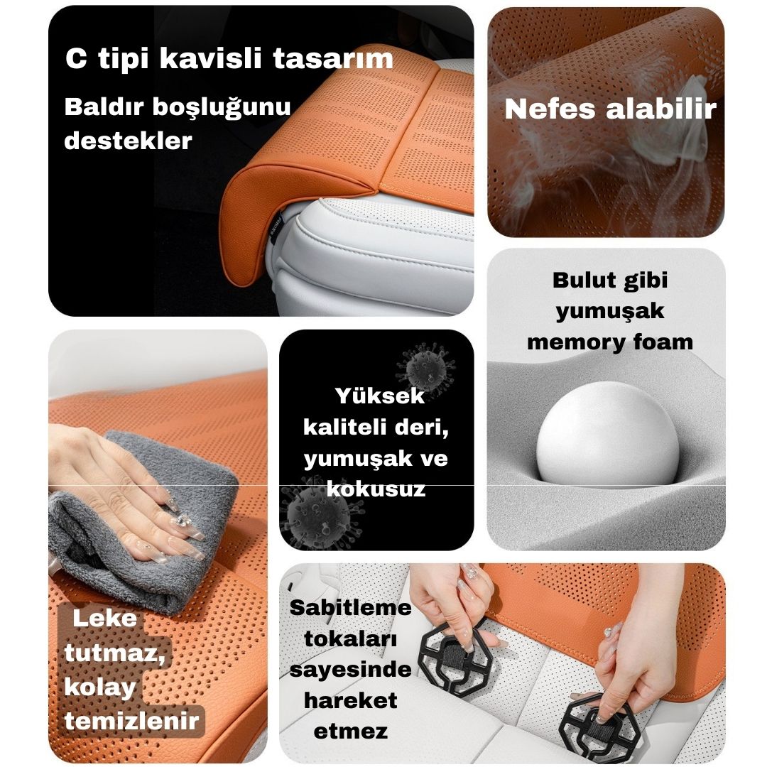 AutoPro® Nappa Deri Baldır Destek Minderi - İnce Tasarım