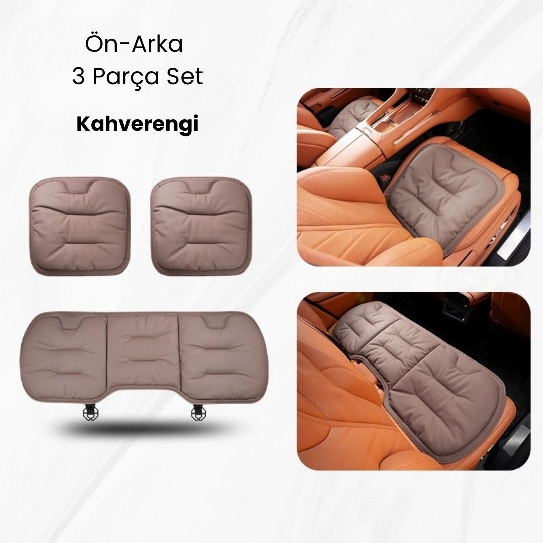 AutoPro® Ön-Arka Delikli Nappa Deri Oturma Minderi + Sırt Minderi Seti (Premium-Üst Kalite)