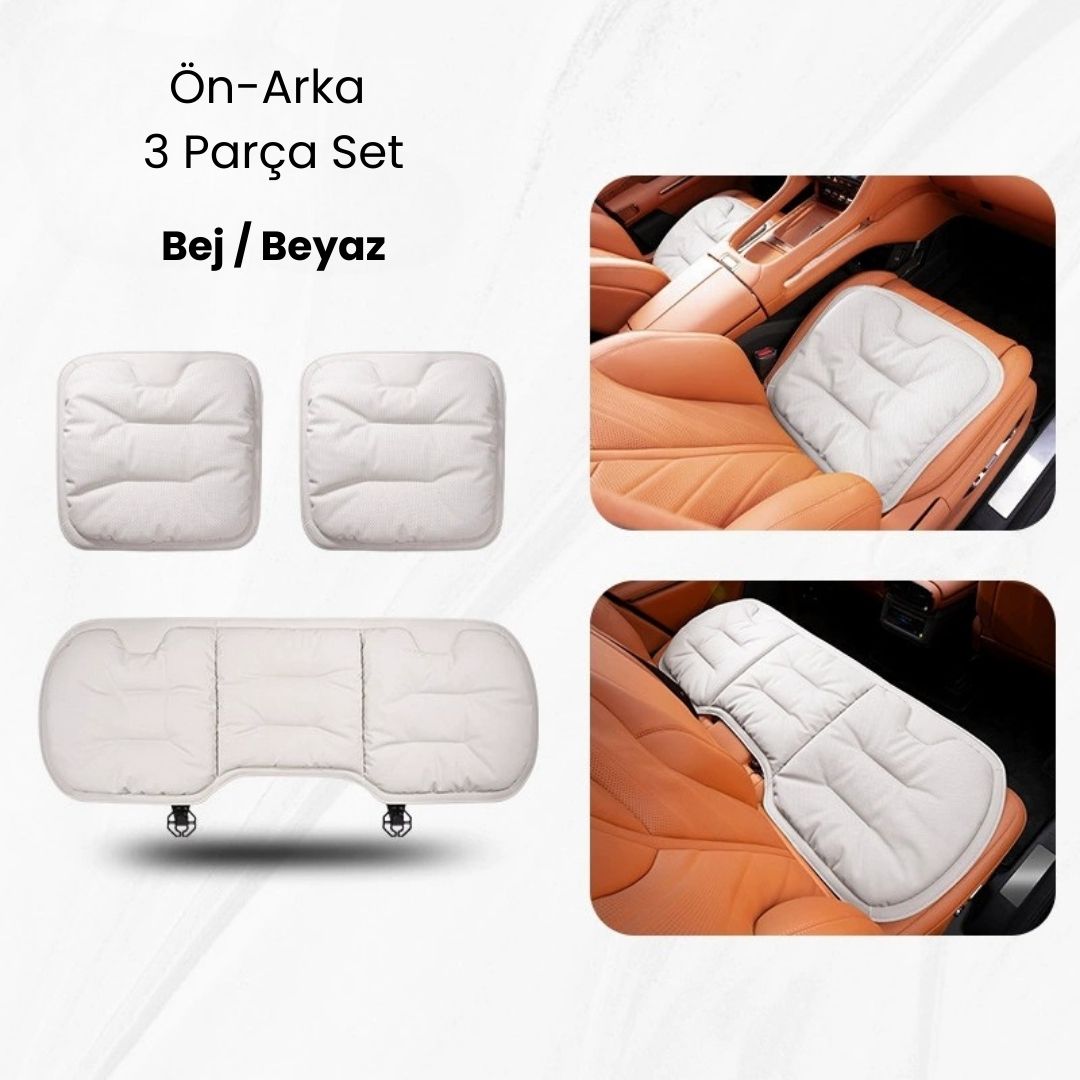 AutoPro® Ön-Arka Delikli Nappa Deri Oturma Minderi + Sırt Minderi Seti (Premium-Üst Kalite)