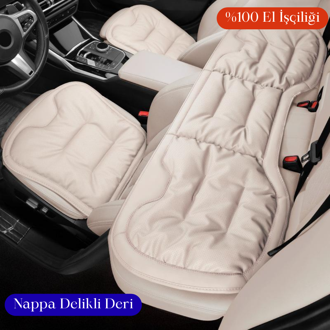 AutoPro® Ön-Arka Delikli Nappa Deri Oturma Minderi + Sırt Minderi Seti (Premium-Üst Kalite)