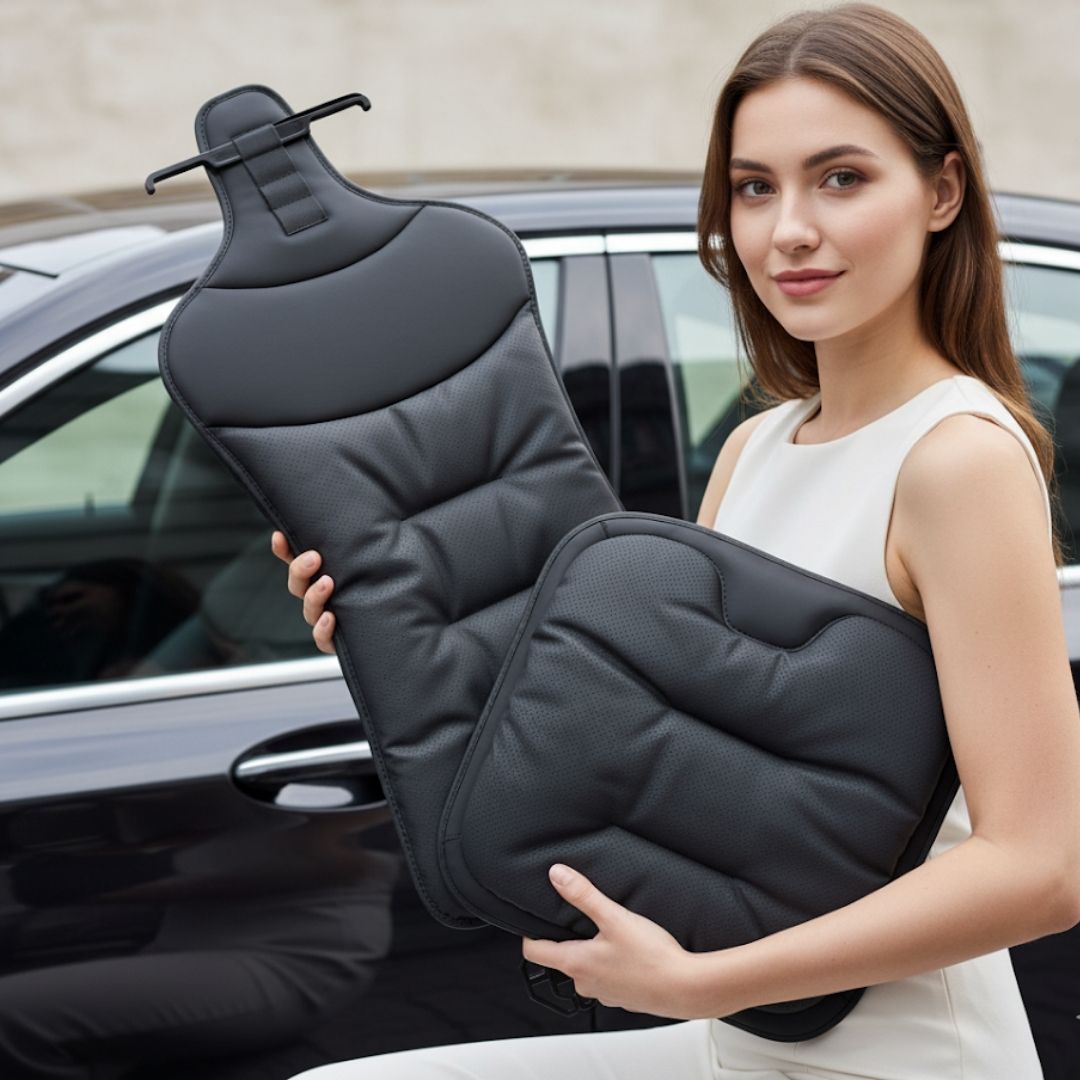 AutoPro® Ön-Arka Delikli Nappa Deri Oturma Minderi + Sırt Minderi Seti (Premium-Üst Kalite)