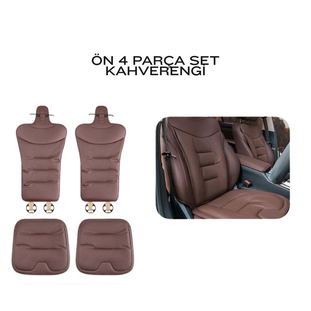 AutoPro® Ön 4 Parça Delikli Nappa Deri Oturma Minderi + Sırt Minderi Seti (Premium-Üst Kalite)