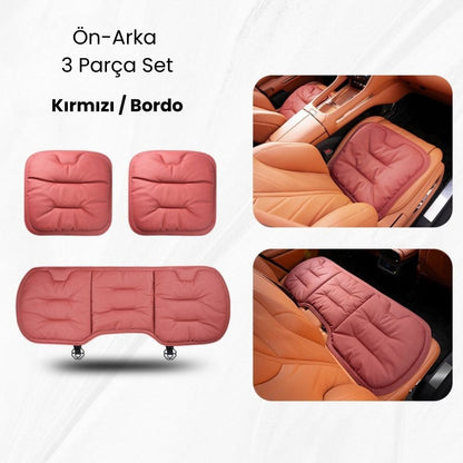 AutoPro® Ön-Arka Delikli Nappa Deri Oturma Minderi + Sırt Minderi Seti (Premium-Üst Kalite)