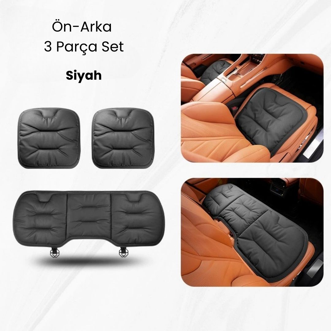 AutoPro® Ön-Arka Delikli Nappa Deri Oturma Minderi + Sırt Minderi Seti (Premium-Üst Kalite)