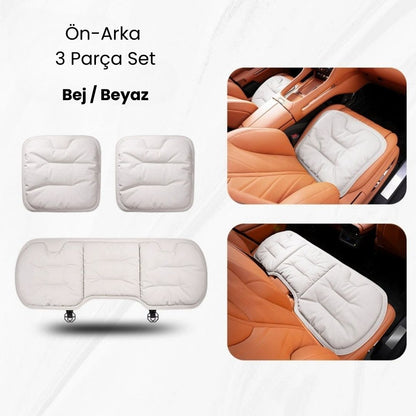 AutoPro® Ön-Arka Delikli Nappa Deri Oturma Minderi + Sırt Minderi Seti (Premium-Üst Kalite)