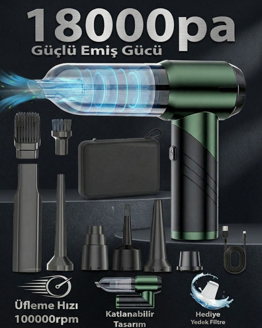 AutoPro® Premium Şarjlı Araç Süpürgesi - 18000pa Güçlü Portatif 3 Kademeli