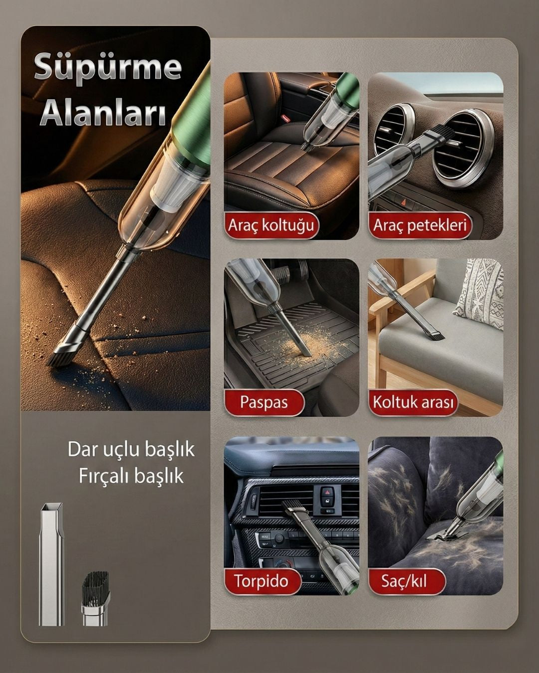 AutoPro® Premium Şarjlı Araç Süpürgesi - 18000pa Güçlü Portatif 3 Kademeli