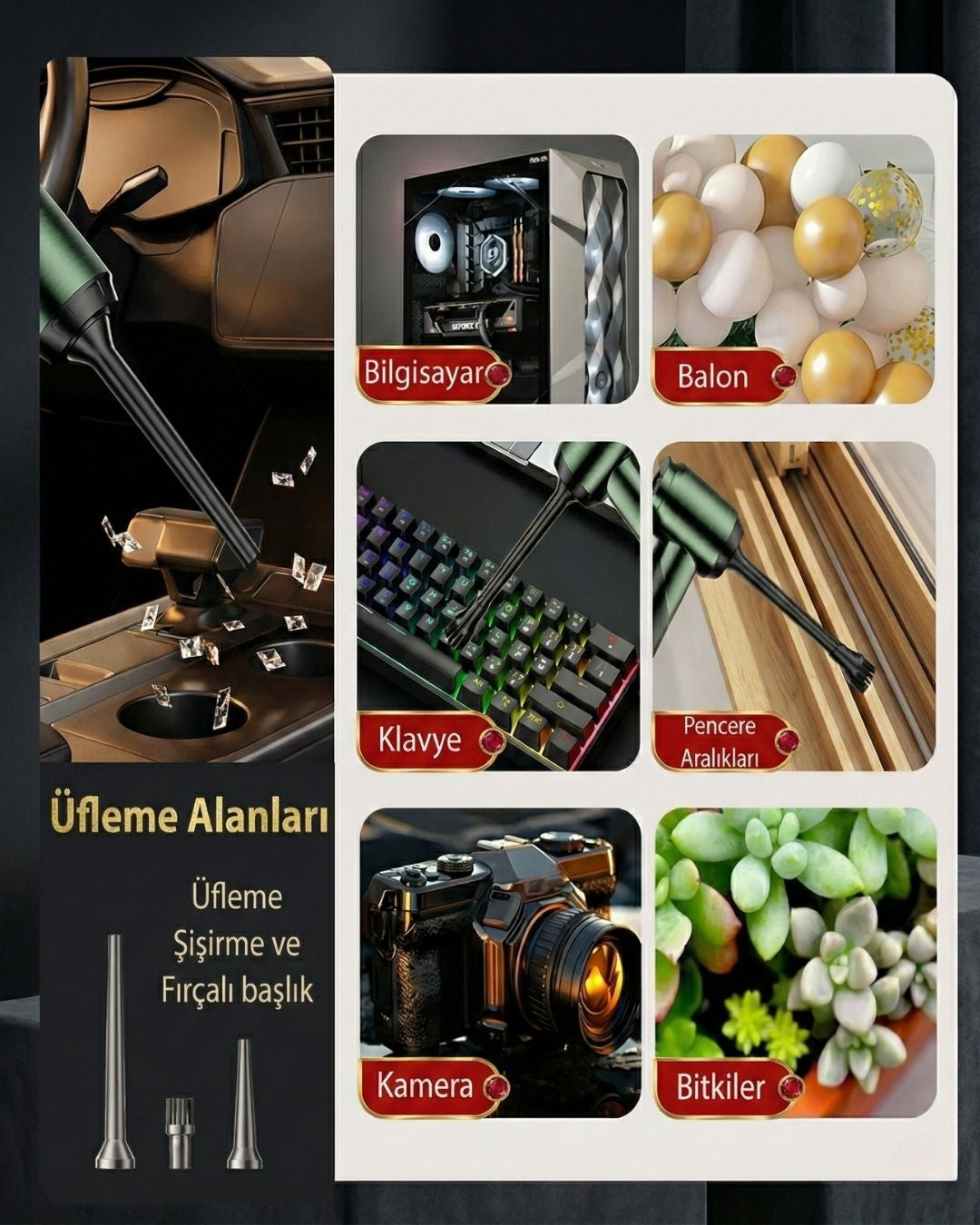 AutoPro® Premium Şarjlı Araç Süpürgesi - 18000pa Güçlü Portatif 3 Kademeli